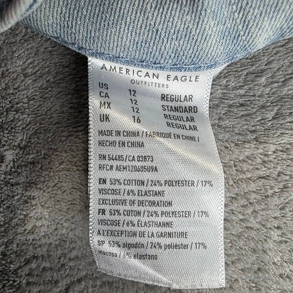 Womens American Eagle Hi-Rise Blue Denim Jegging Distressed Light Wash Size 12